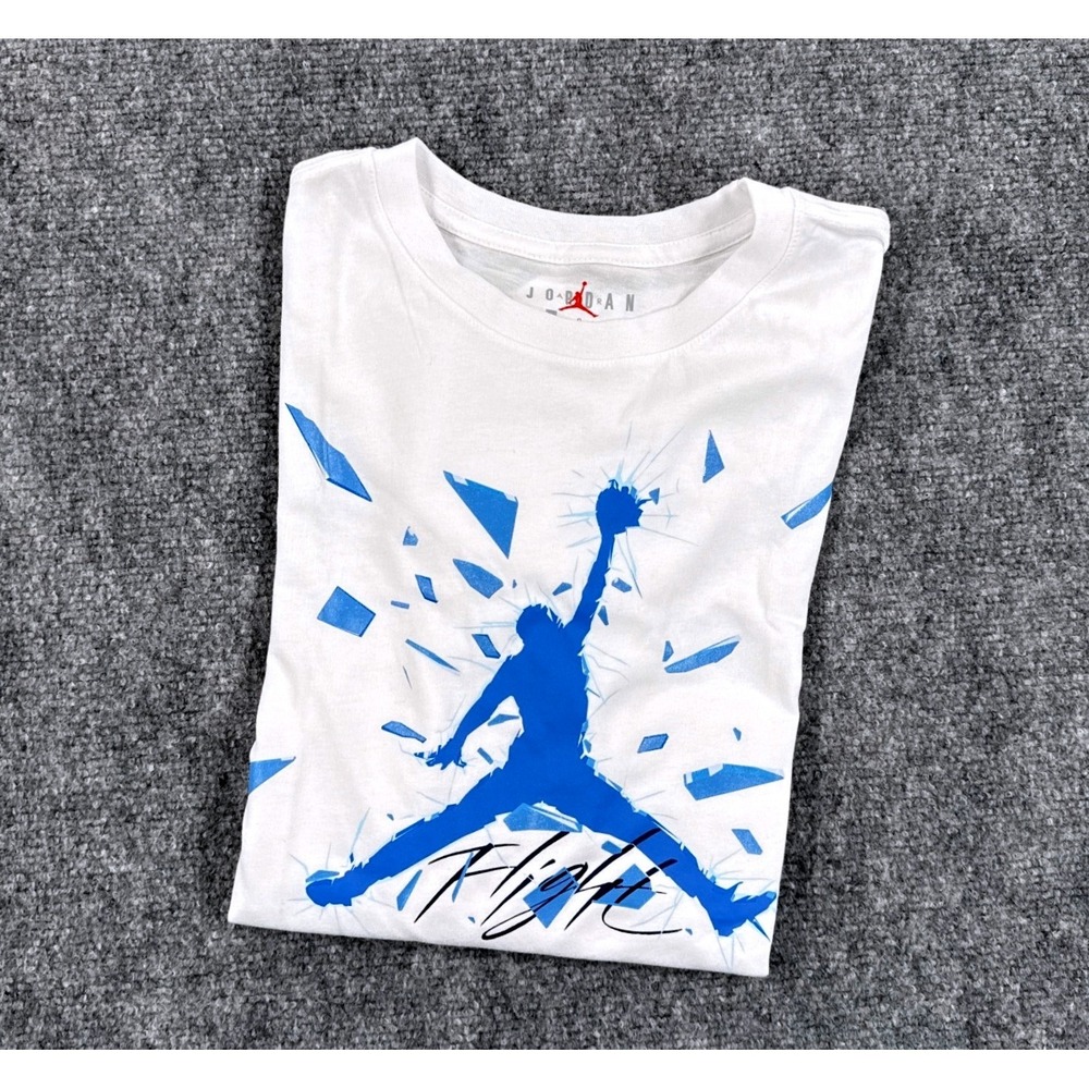Jordan Flight T Shirt Boys Large 12-13 Years White Blue Jumpman Graphic Tee NWT